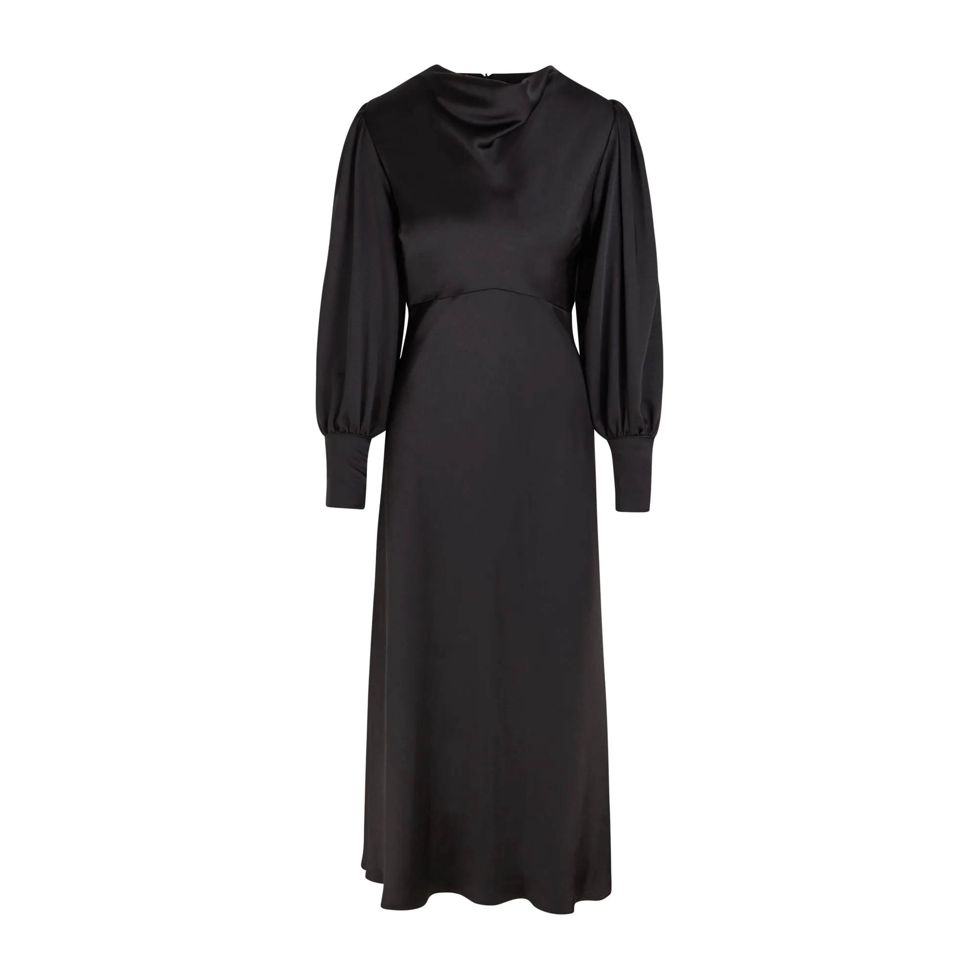 Sadie Black Satin Cowl Neck Midi Dress