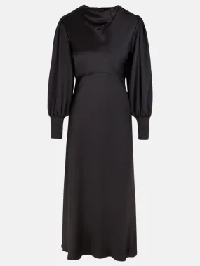 Sadie Black Satin Cowl Neck Midi Dress