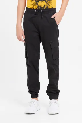 Senior Boys Black Cargo Casual Trouser