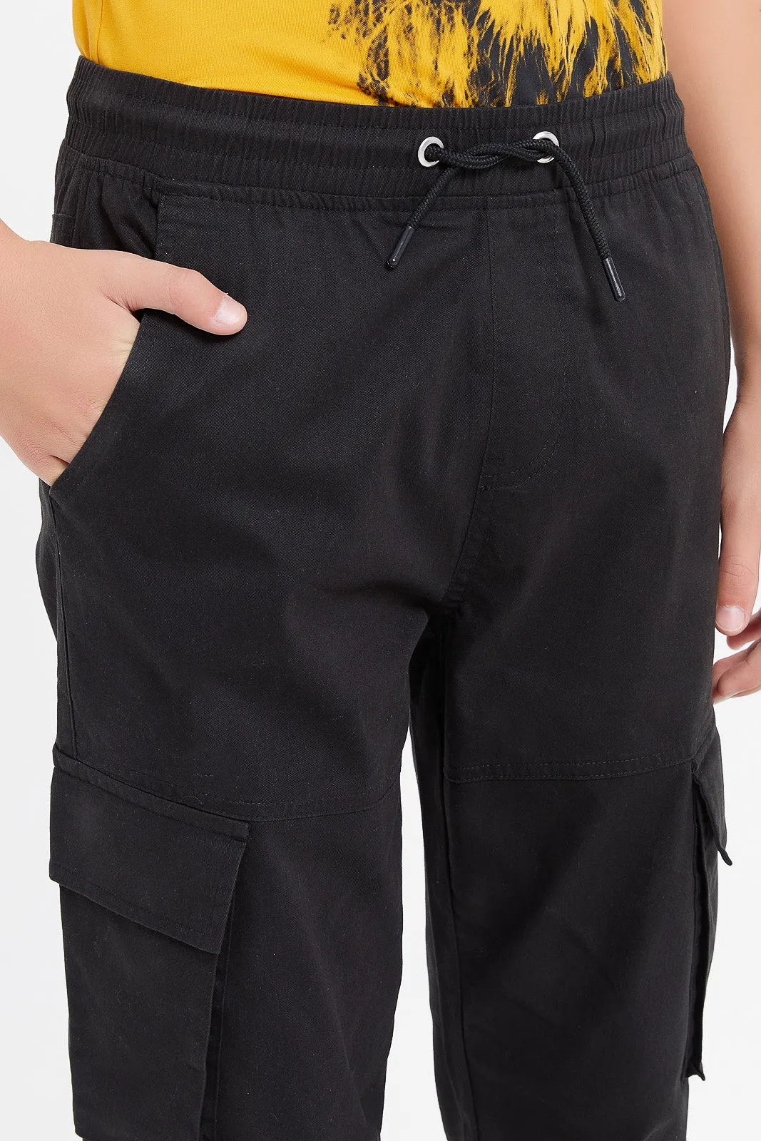 Senior Boys Black Cargo Casual Trouser