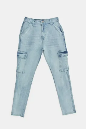 Senior Boys Blue Cargo Pocket Jeans