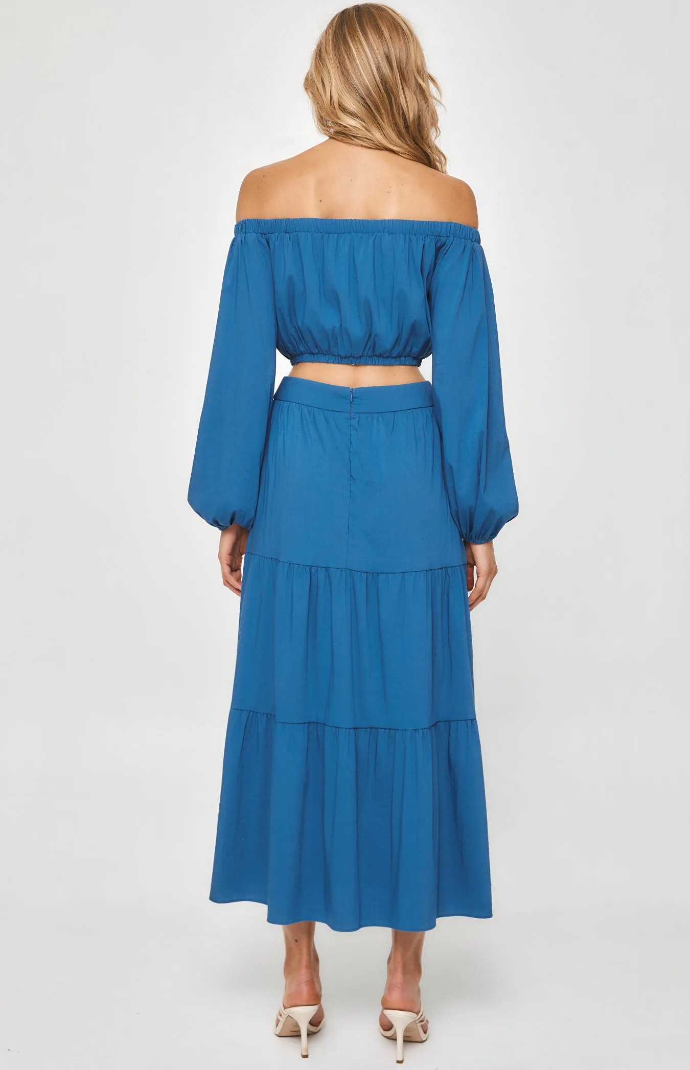 Set with Off the Shoulder Top and Tiered Maxi Skirt