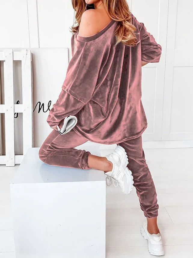 Sets Corduroy Long Sleeve Top & Pants Two Piece Set for Women