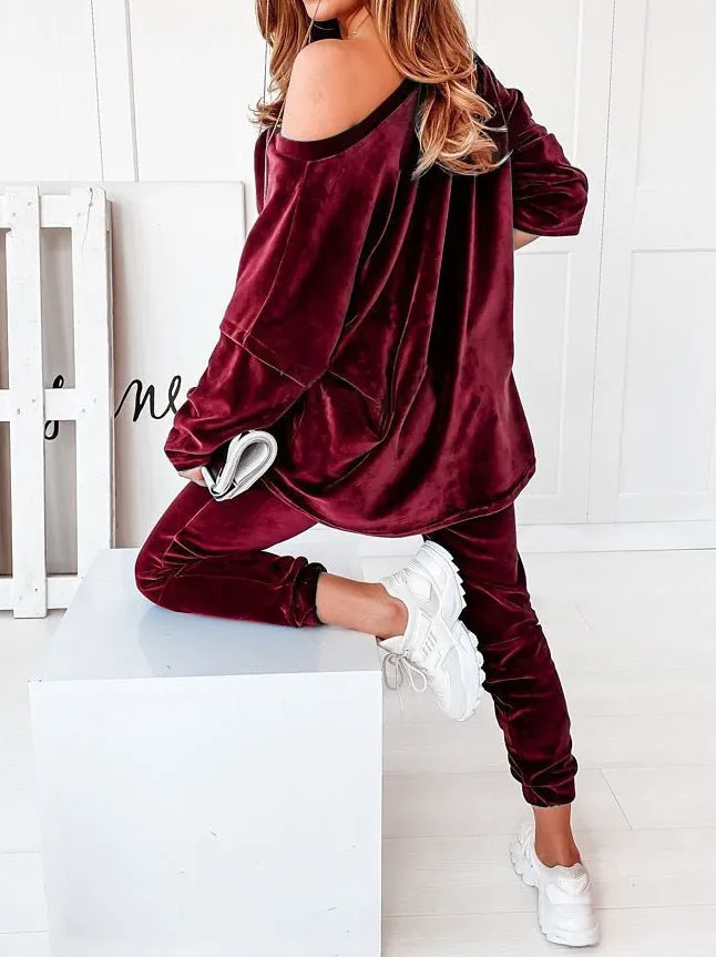 Sets Corduroy Long Sleeve Top & Pants Two Piece Set for Women