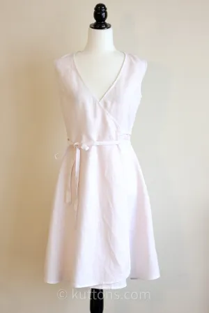 Short Linen Wrap Dress - Sleeveless V-Neck Mini Linen Dress Tunic with Tie Belt & Pockets | Pink