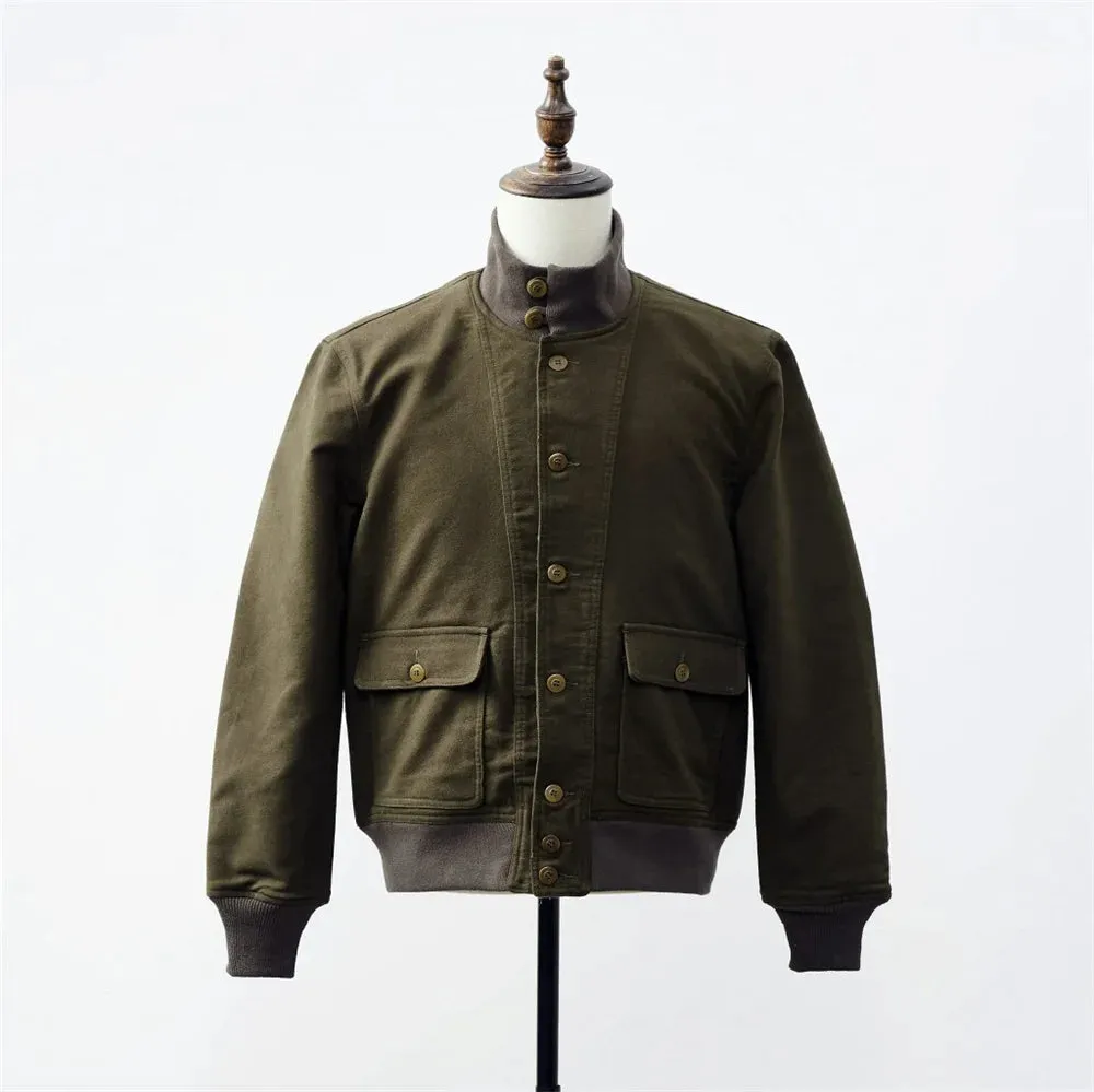 Short Pure Cotton Aviator Jacket for Men - Military Style Coat