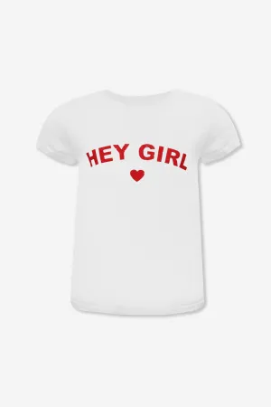 Short Sleeve Burnout Graphic Tee - White “Hey Girl”