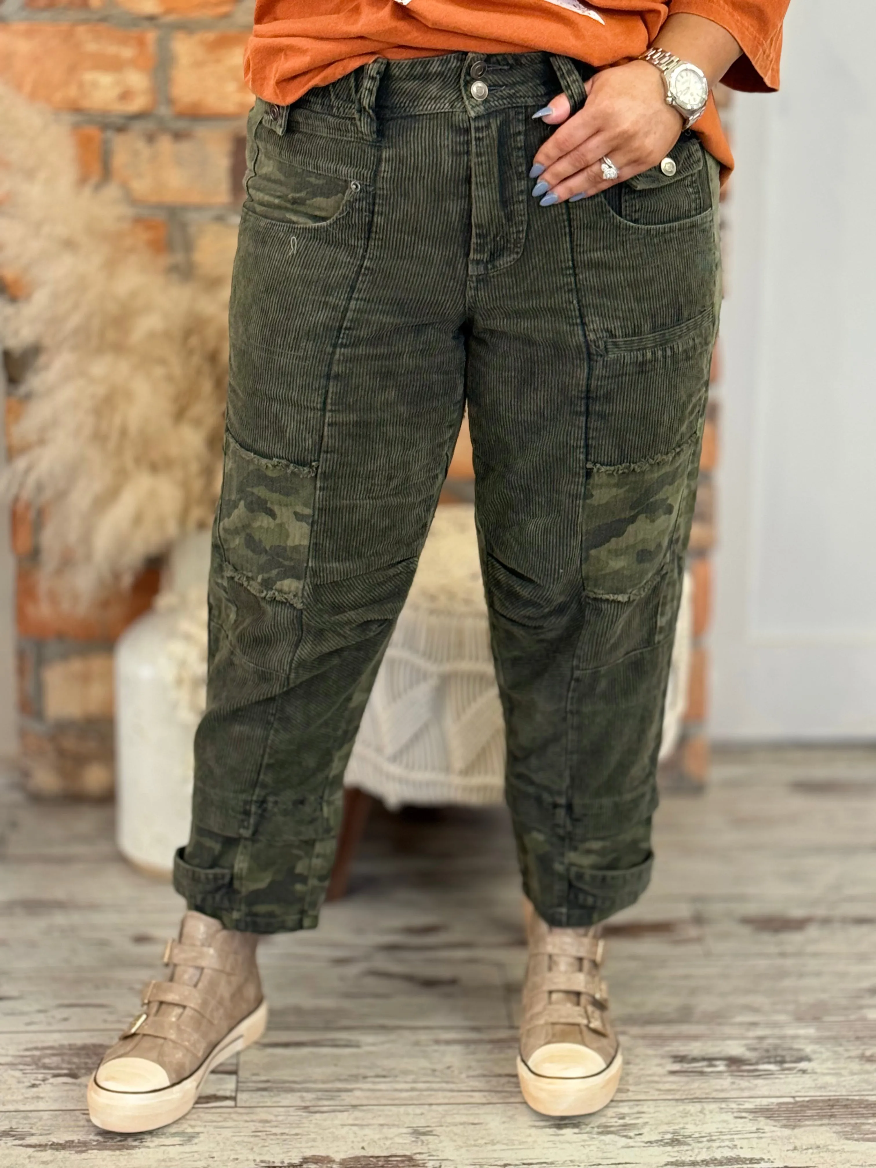 Slouchy Corduroy Camo Colorblock Pants