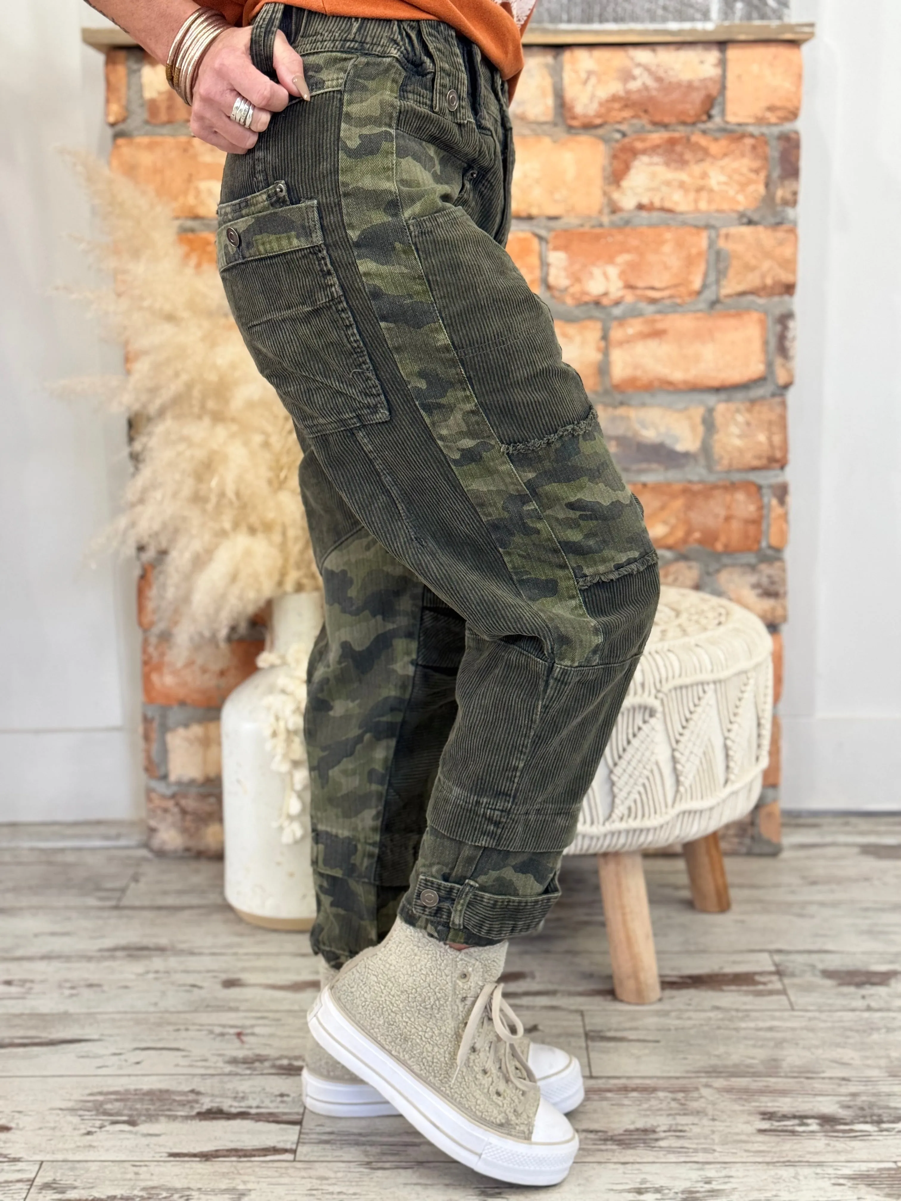 Slouchy Corduroy Camo Colorblock Pants