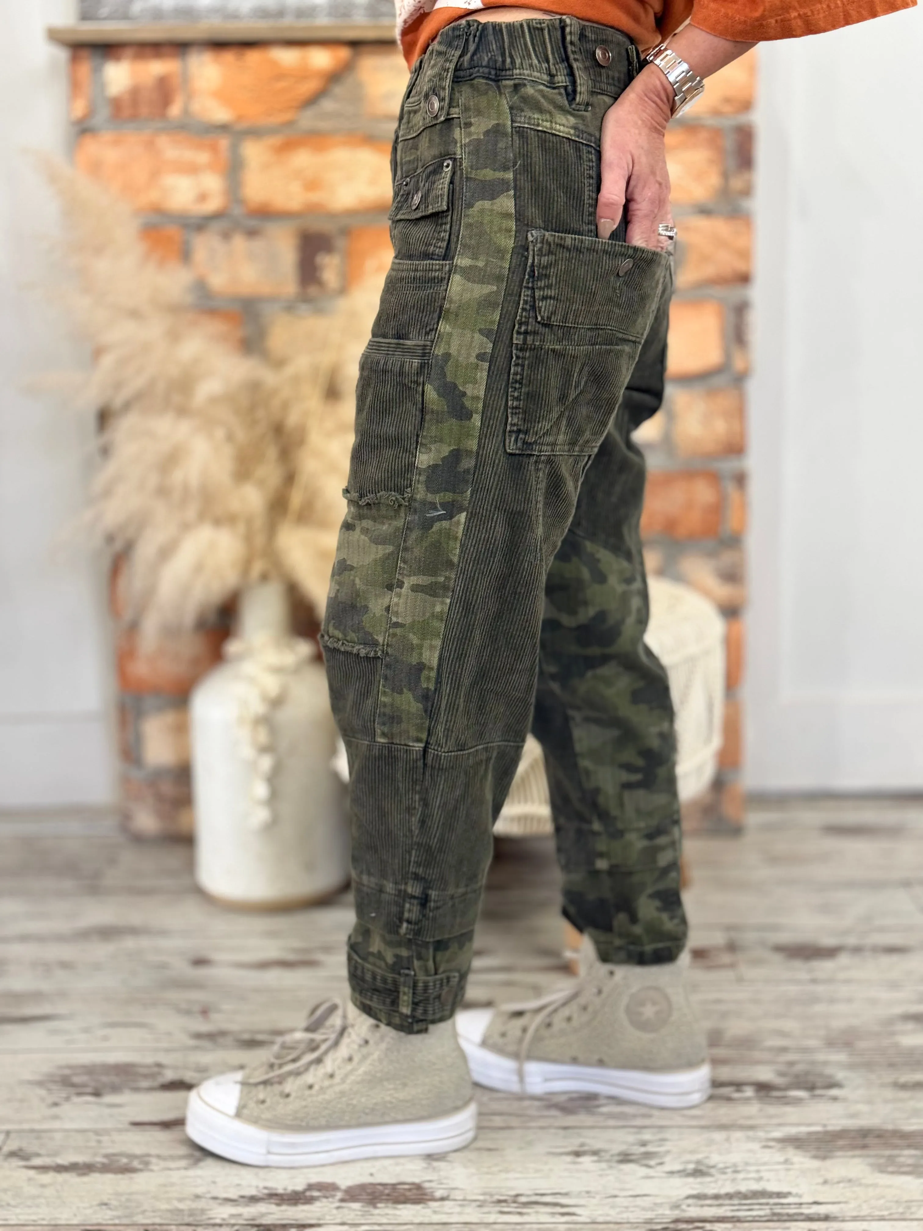 Slouchy Corduroy Camo Colorblock Pants