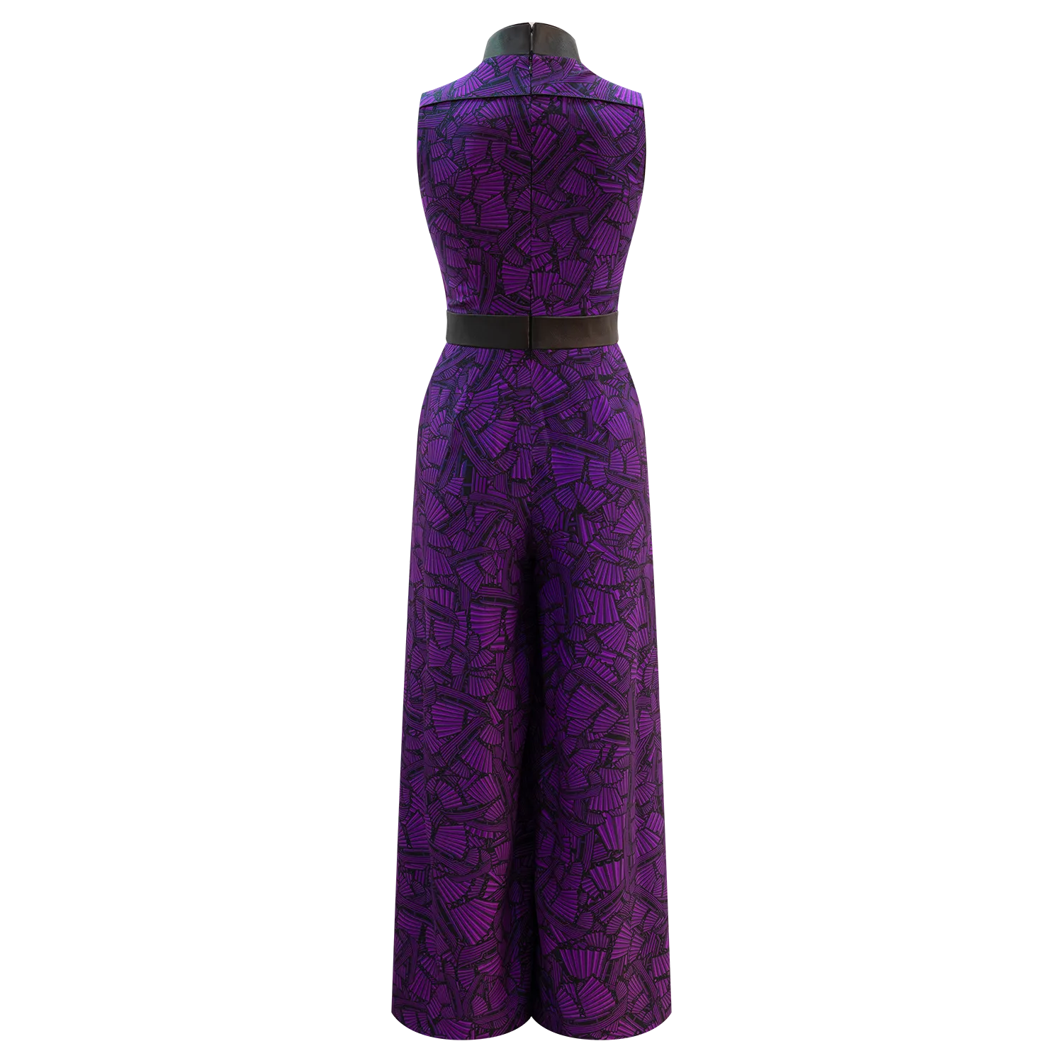 SPARKLE BY KAREN CHAN x  HK Heritage Museum【JUNK PARTY】100% Silk & Leather Black purple Cheongsam Jumpsuit (Sleeveless) (帆船)