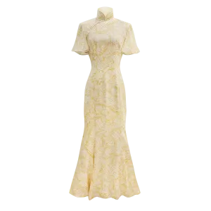 SPARKLE BY KAREN CHAN x  HK Heritage Museum【JUNK PARTY】100% Silk Cheongsam Wedding Gown  (Butterfly Sleeve / Regular Fit) (帆船) (嫁囍金紅)