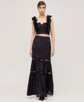 Spell Long broderie Skirt Black