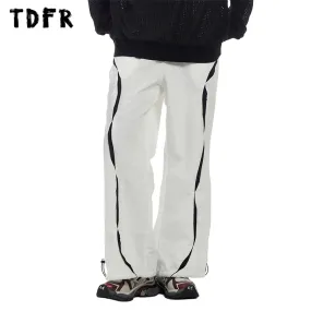 Spliced Jogger Pants with Drawstring Elastic Waist - Casual Loose Wide Leg Trousers