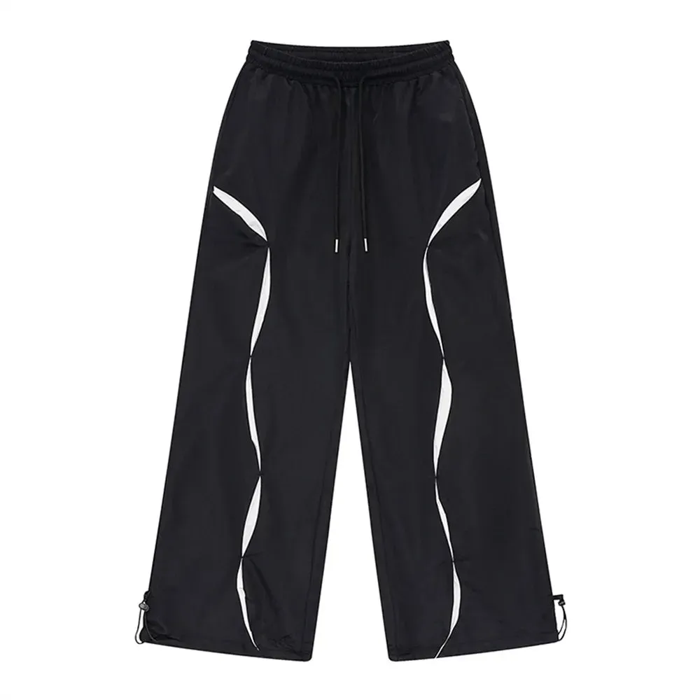 Spliced Jogger Pants with Drawstring Elastic Waist - Casual Loose Wide Leg Trousers