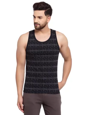 Sporto Men's Round Neck Printed Gym Vest - Black