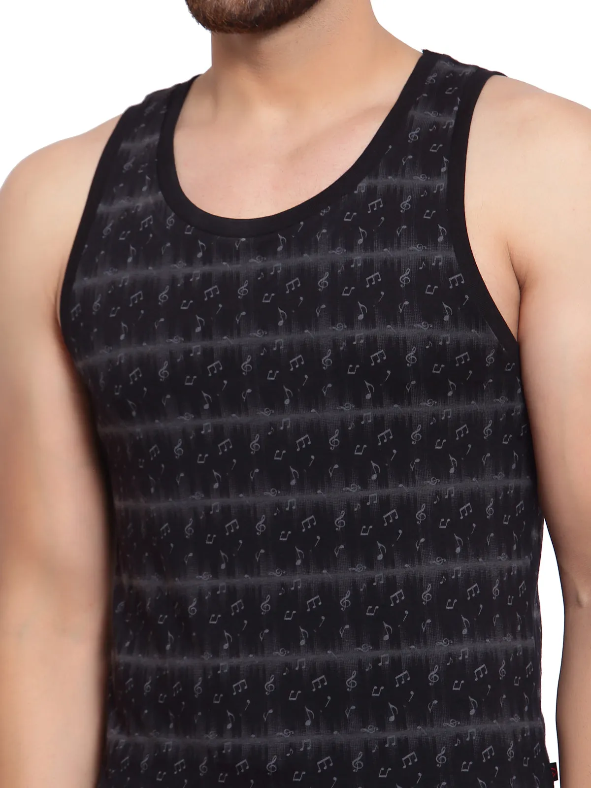 Sporto Men's Round Neck Printed Gym Vest - Black