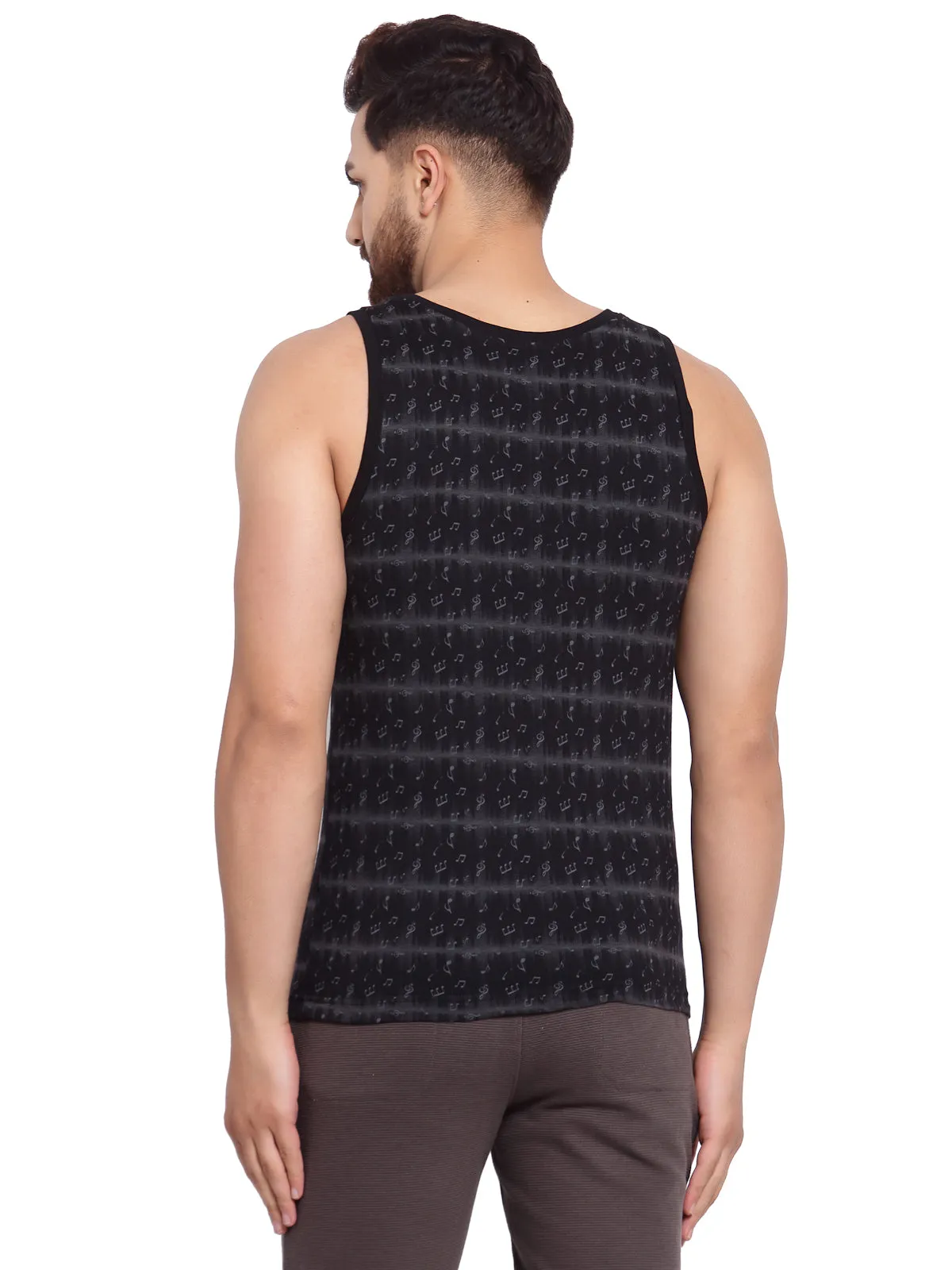 Sporto Men's Round Neck Printed Gym Vest - Black