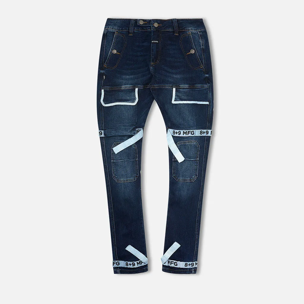 Strapped Up Slim Utility Dark Washed Jeans