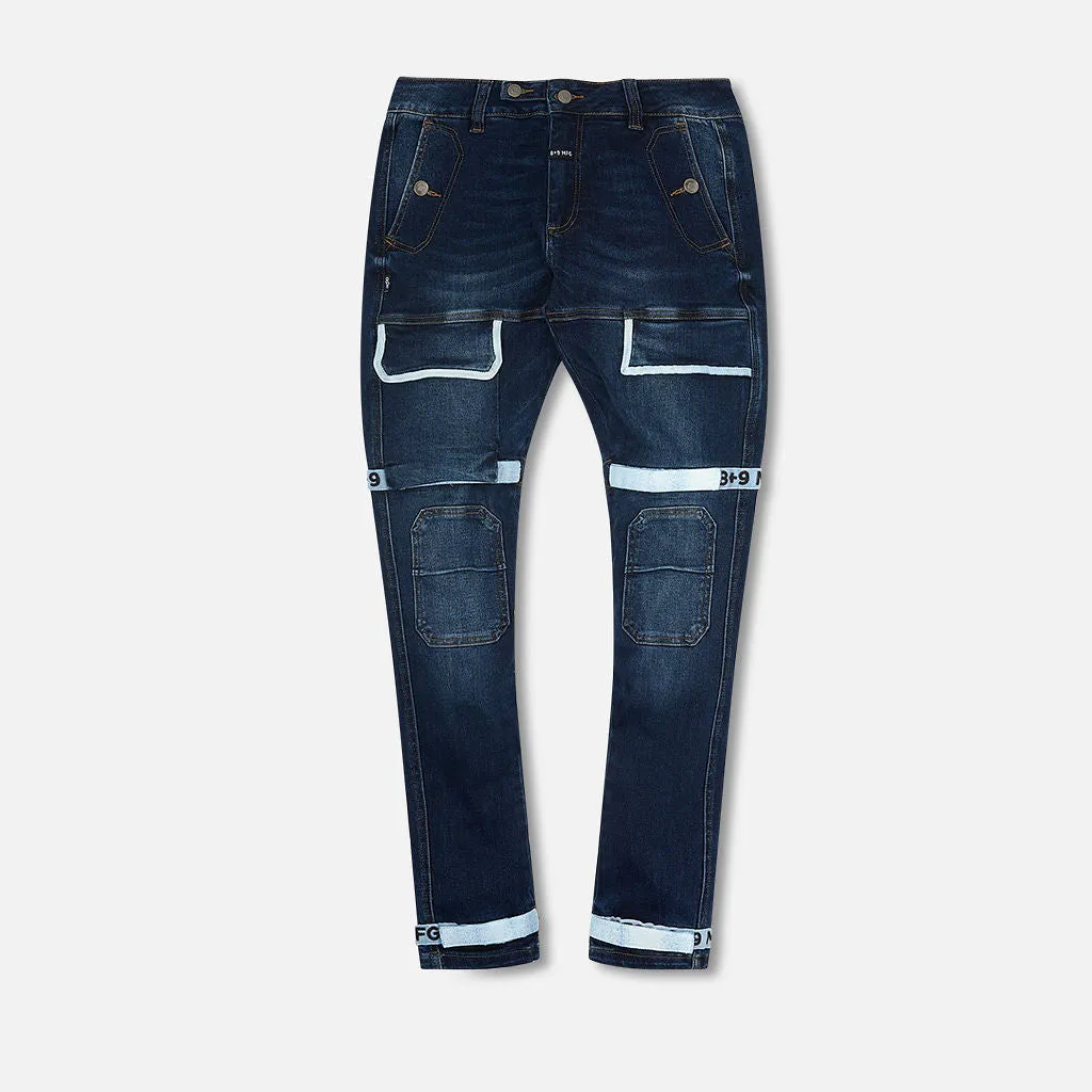 Strapped Up Slim Utility Dark Washed Jeans