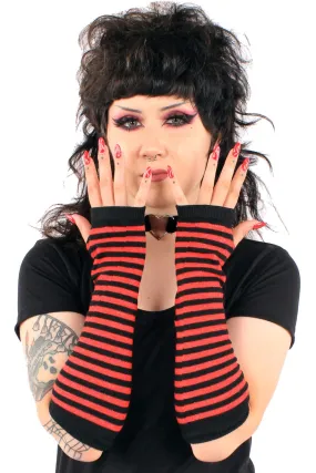 Striped Arm Warmers in Black & Red by VampireFreaks