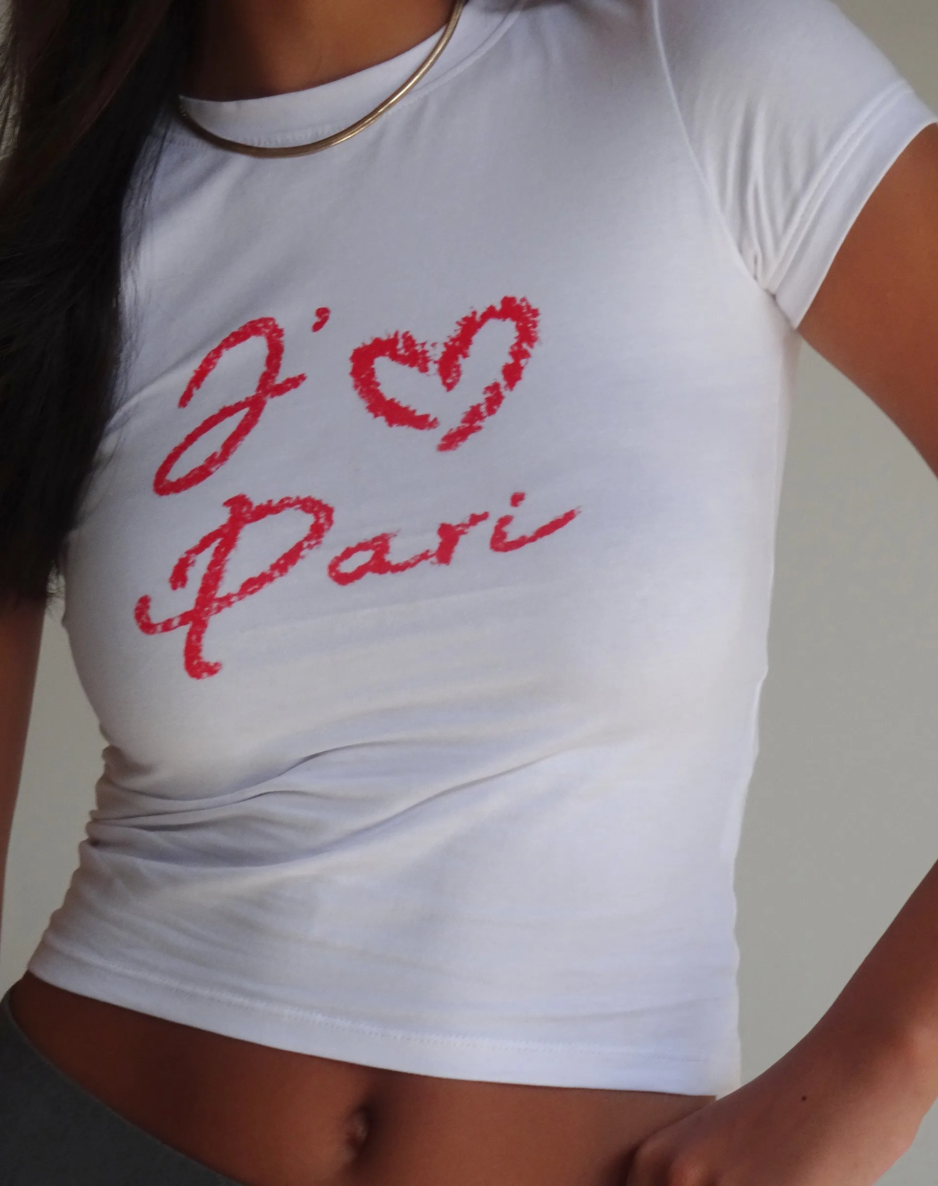 Sutin Baby Tee in White with I Love Pari Graphic