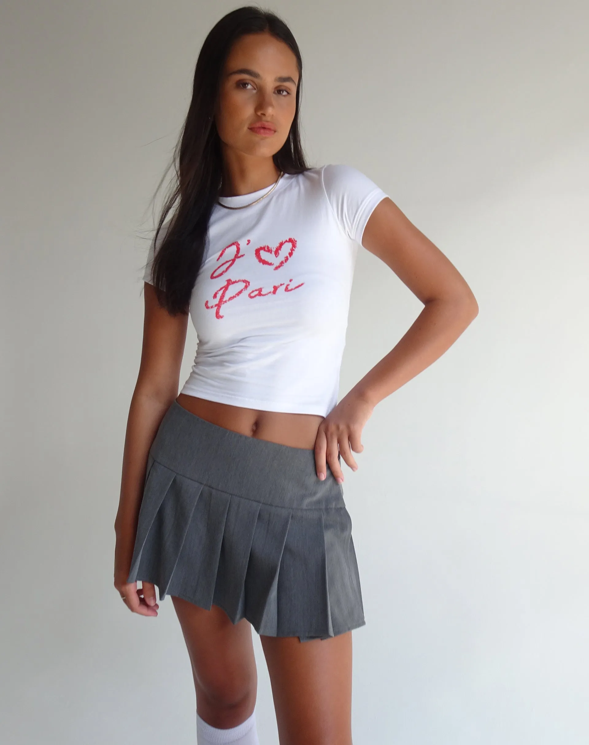 Sutin Baby Tee in White with I Love Pari Graphic