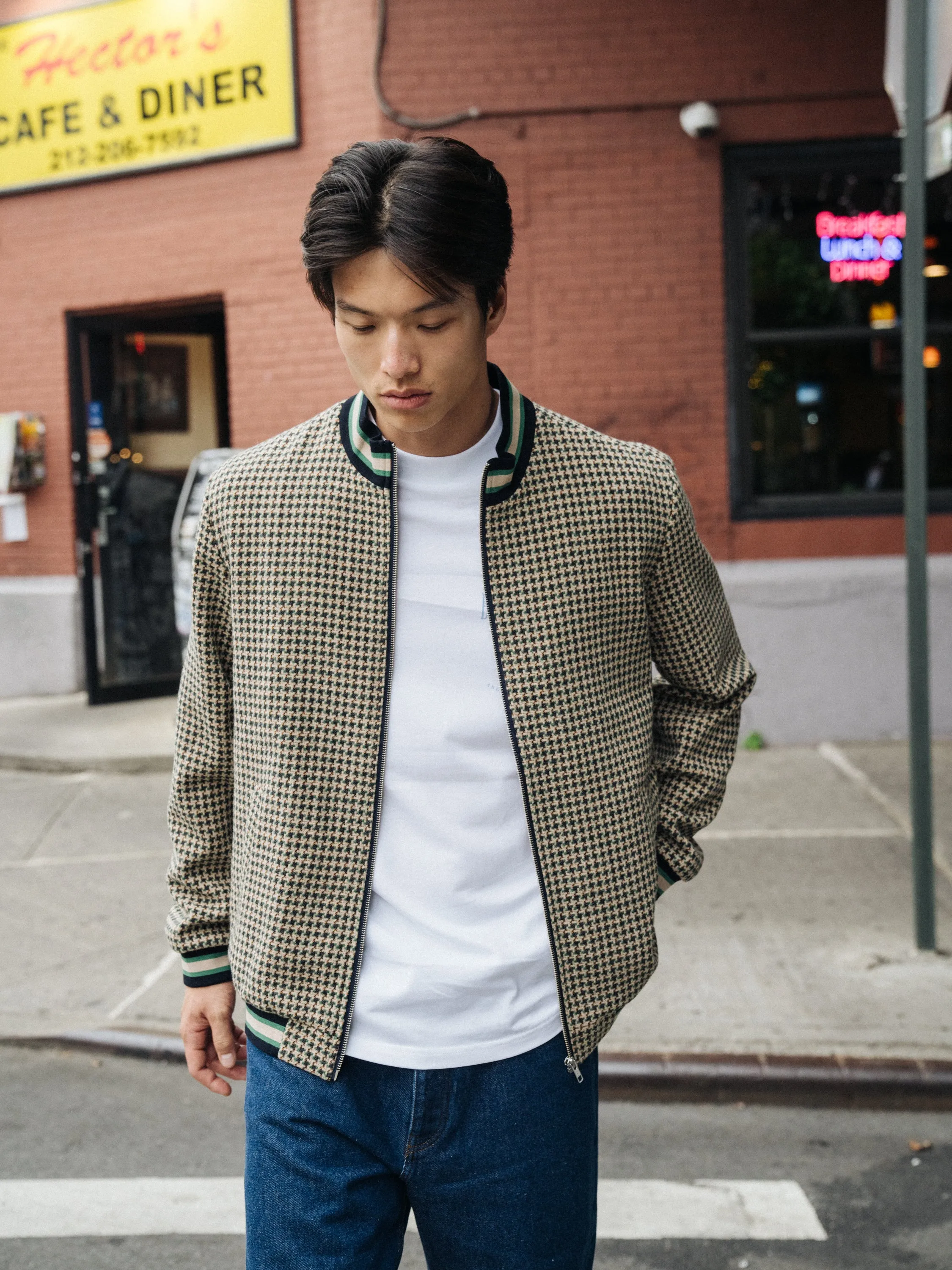 SUTTON DOGTOOTH ZIP BOMBER JACKET