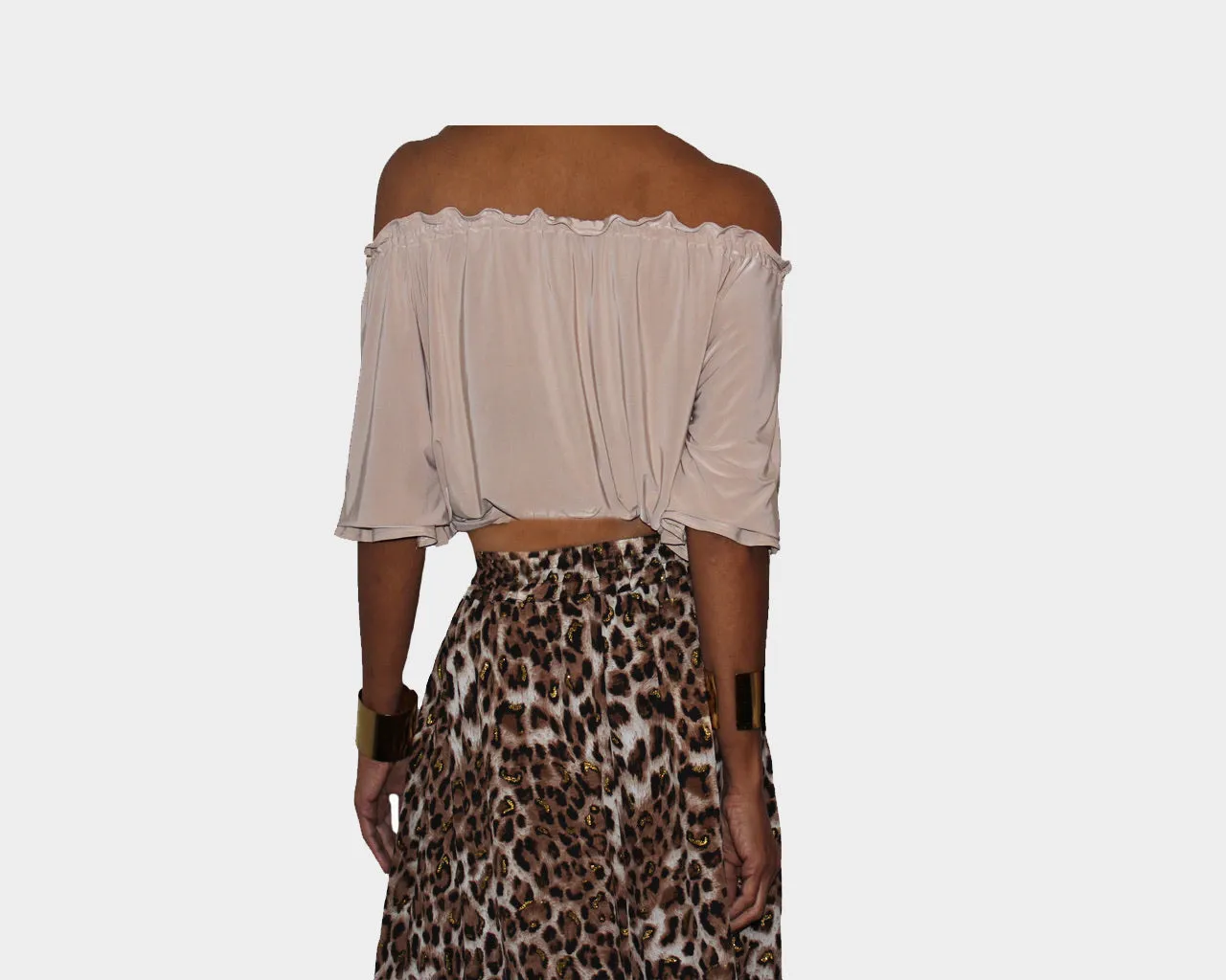 Taupe Angora Off Shoulder Crop Top - The St. Barth