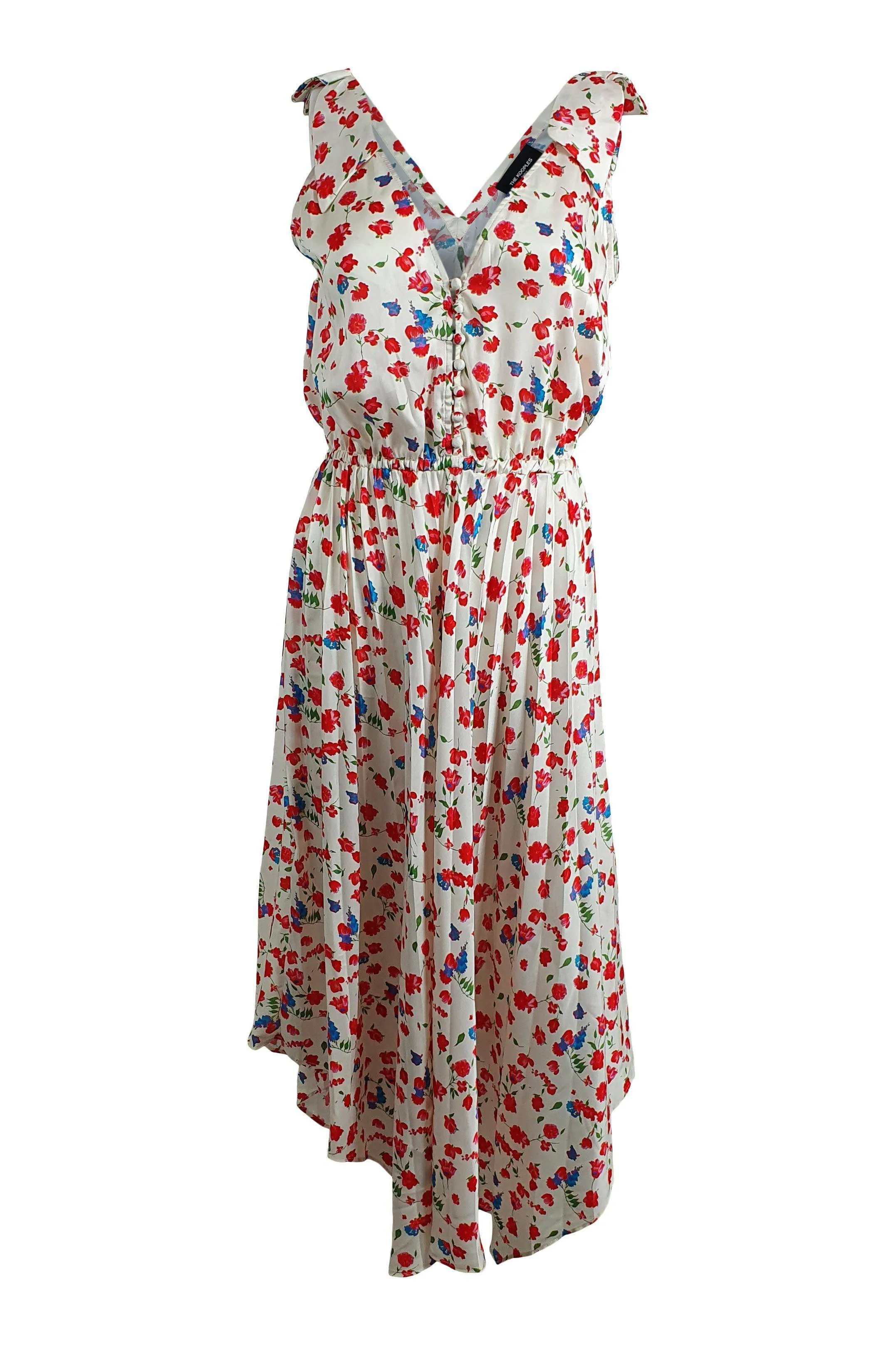 THE KOOPLES Ivory Satin Country Flowers Midi Dress (1 | EU 36 | UK 10 | IT 42)