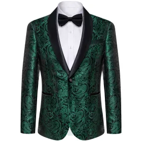 Ties2you Tuxedo Suit Medium Jungle Green Paisley Shawl Collar Silk Dress Suit for Men Wedding