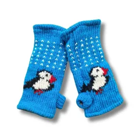 Turquoise Puffin Wrist Warmers (100% Handknitted Wool)