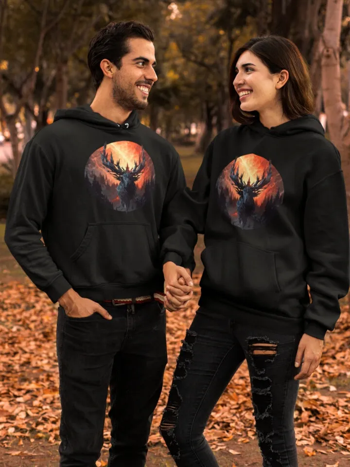 Unisex Bio-Hoodie mit Hirschmotiv "Waldgott"