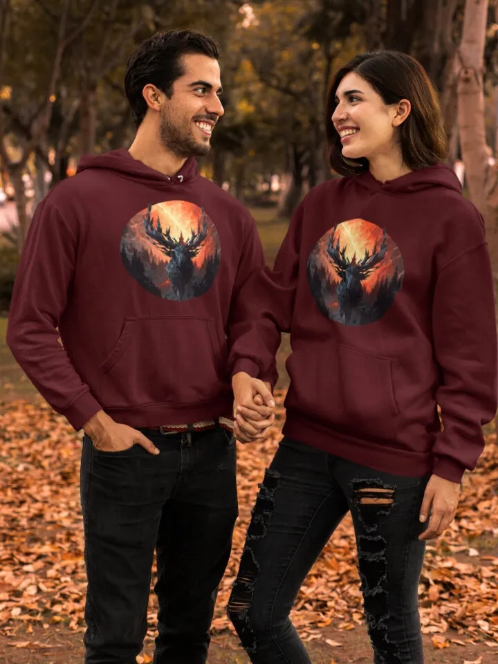 Unisex Bio-Hoodie mit Hirschmotiv "Waldgott"