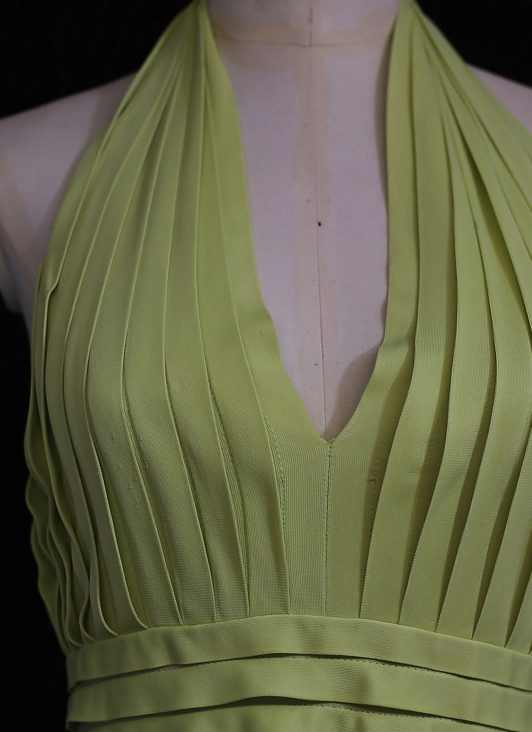 Vintage 1970s Lime Green Pleat Maxi Dress