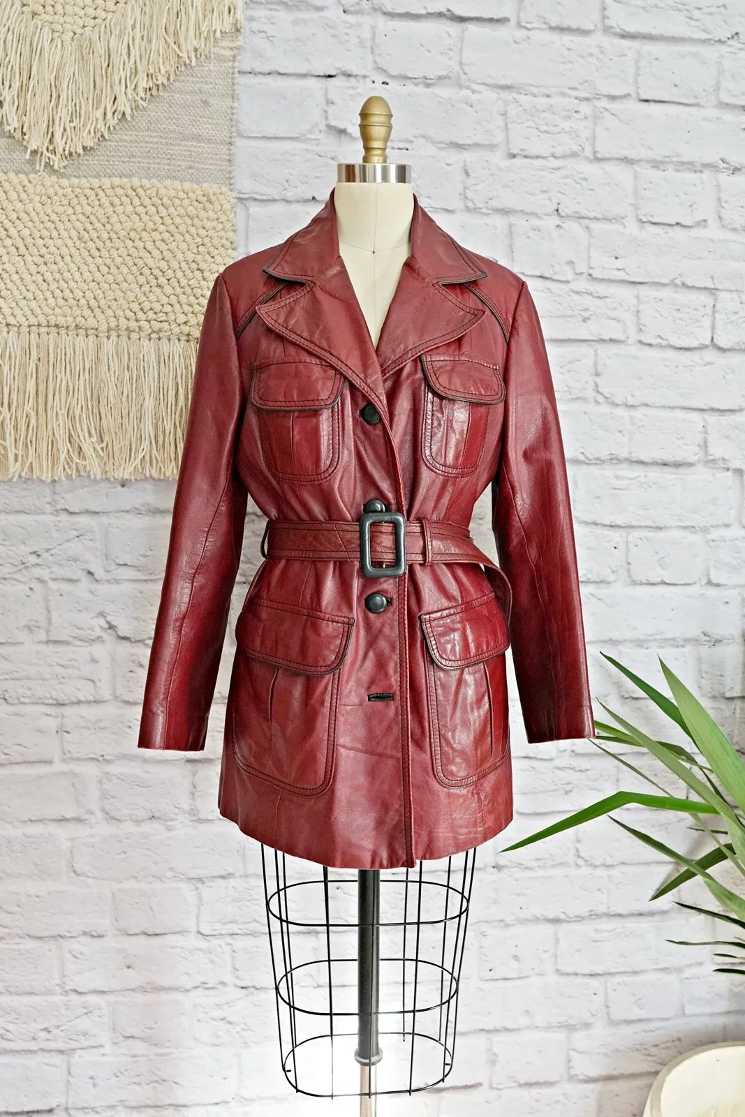 Vintage Cinnamon Leather Trench Coat