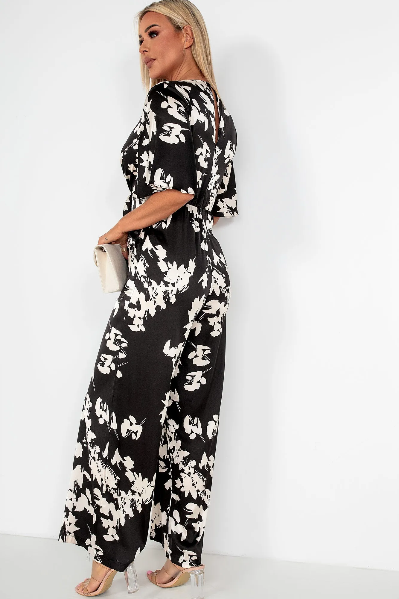 Viola Monochrome Satin Floral Jumpsuit