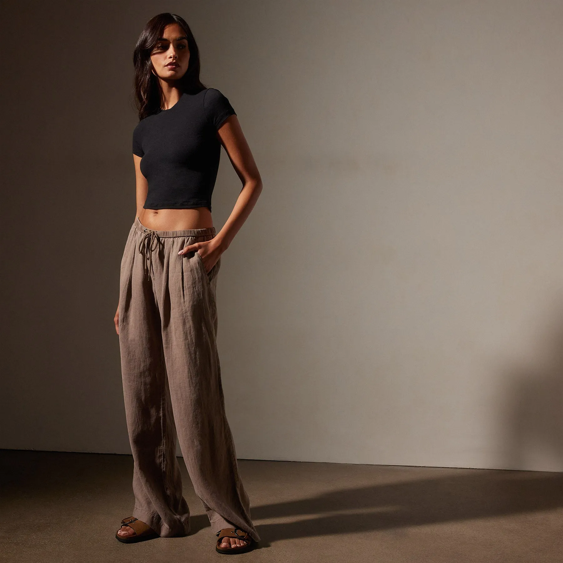 Wide Leg Relaxed Linen Pant - Cargo Pigment