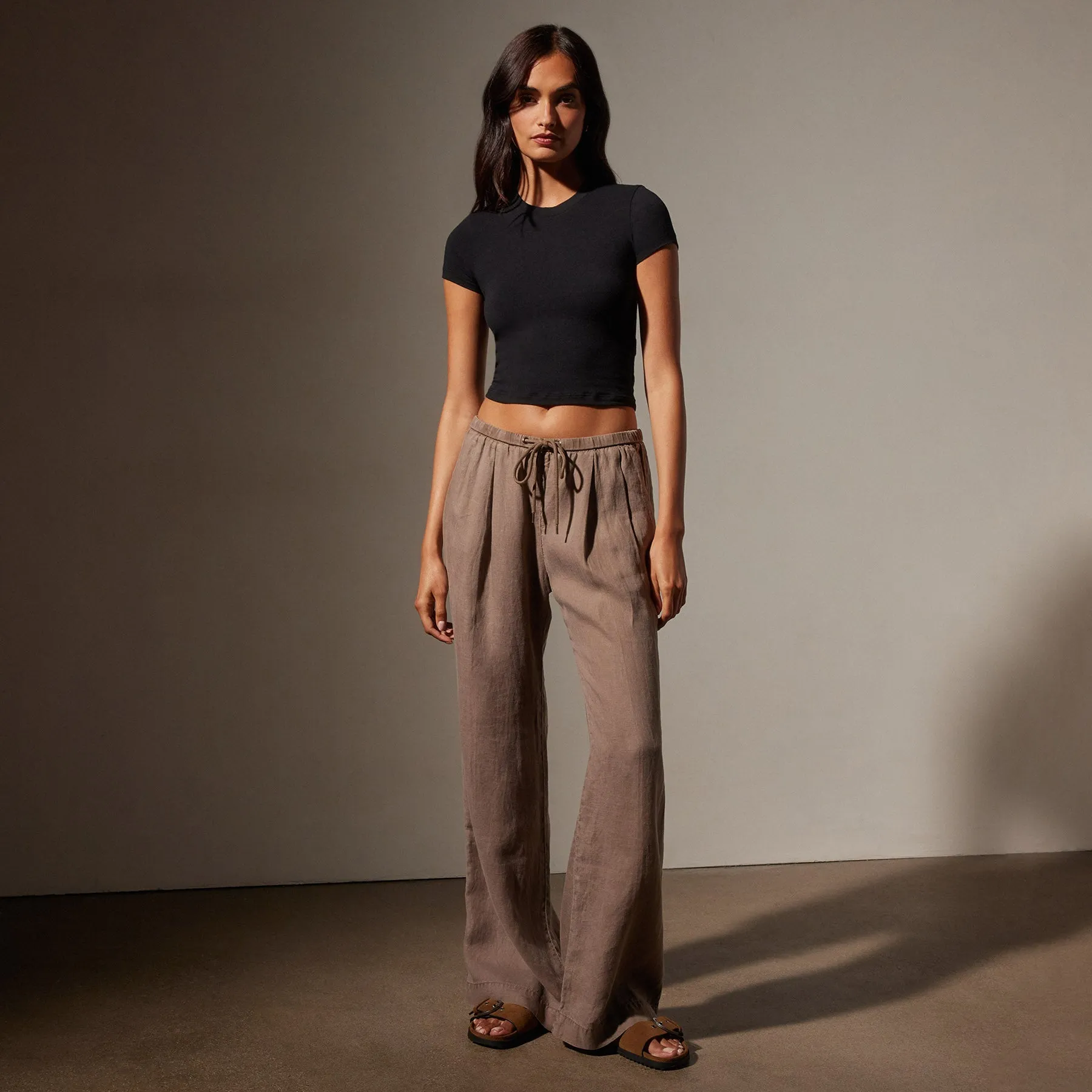 Wide Leg Relaxed Linen Pant - Cargo Pigment