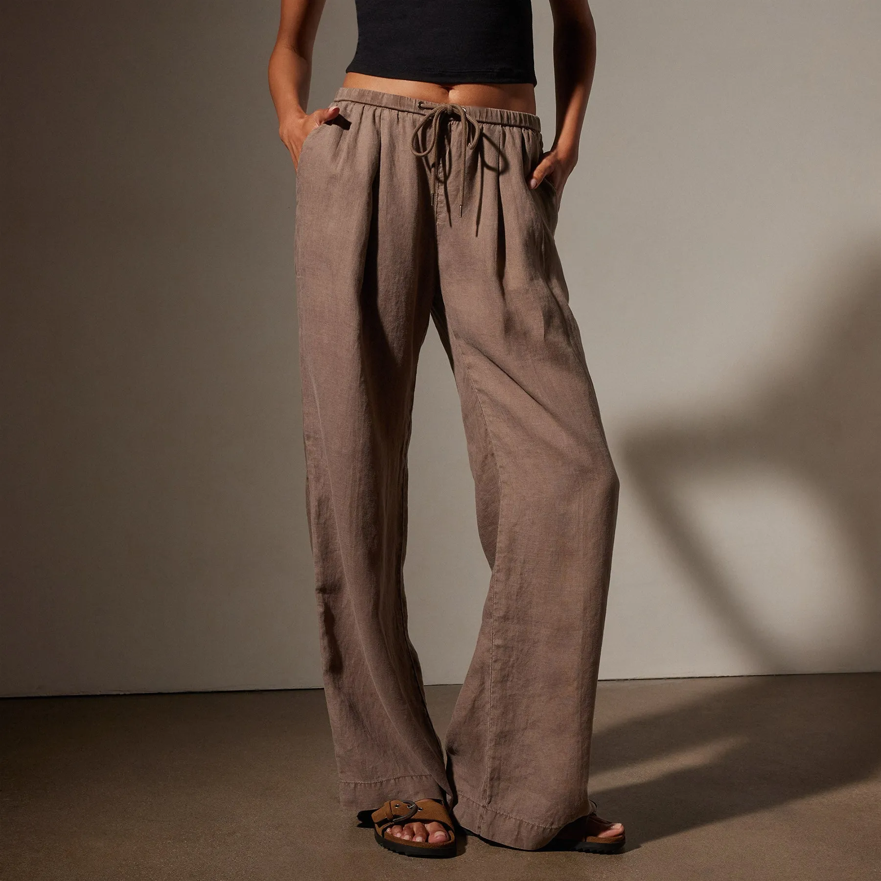 Wide Leg Relaxed Linen Pant - Cargo Pigment