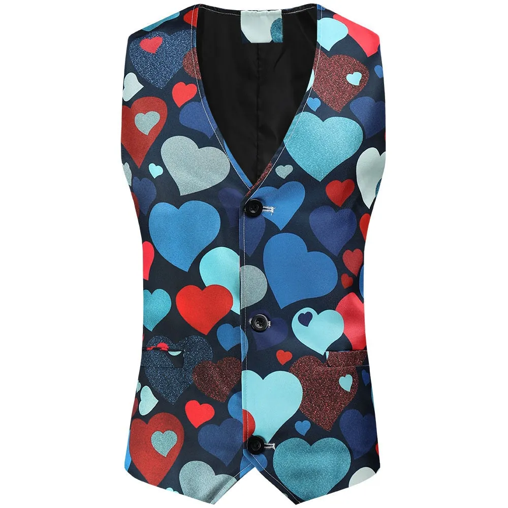 Wjczt Men  Winter Outfits  Sleeveless Playing Cards Printed Para Hombre Multi Pattern Slim Fit Tuxedo Suit Vest Men Casual V-Neck Waistcoat Jacket