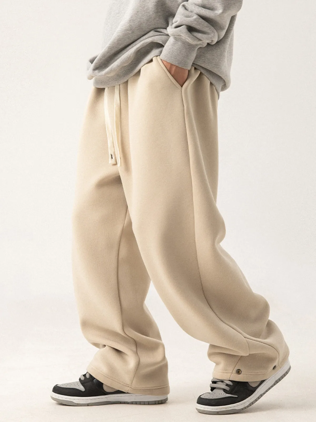 WLS Retro Foot Split Adjustable Design Loose Casual Sweatpants