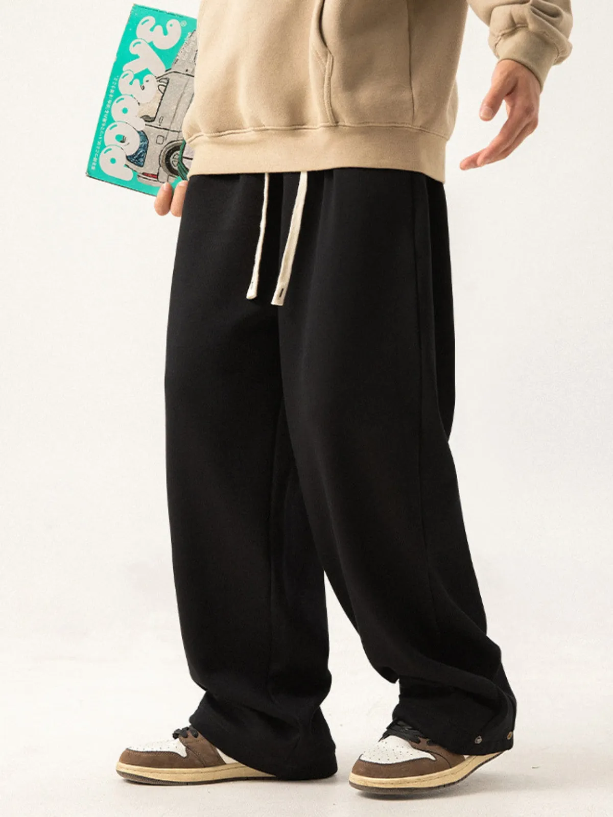 WLS Retro Foot Split Adjustable Design Loose Casual Sweatpants