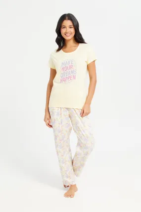 Women Yellow Printed Pyjama Set (2 Piece)