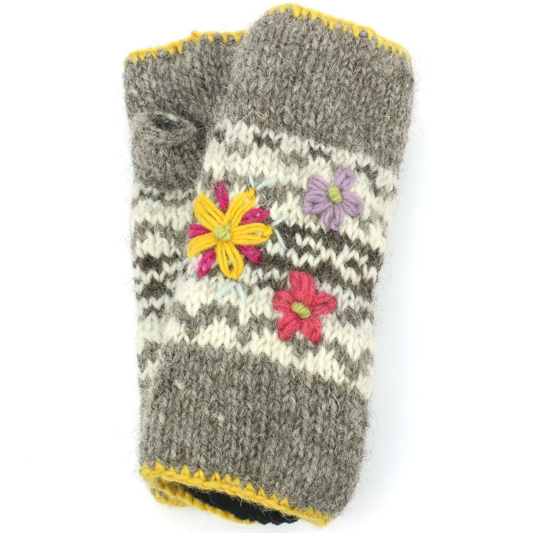 Wool Knit Arm Warmer - Flower - Oatmeal