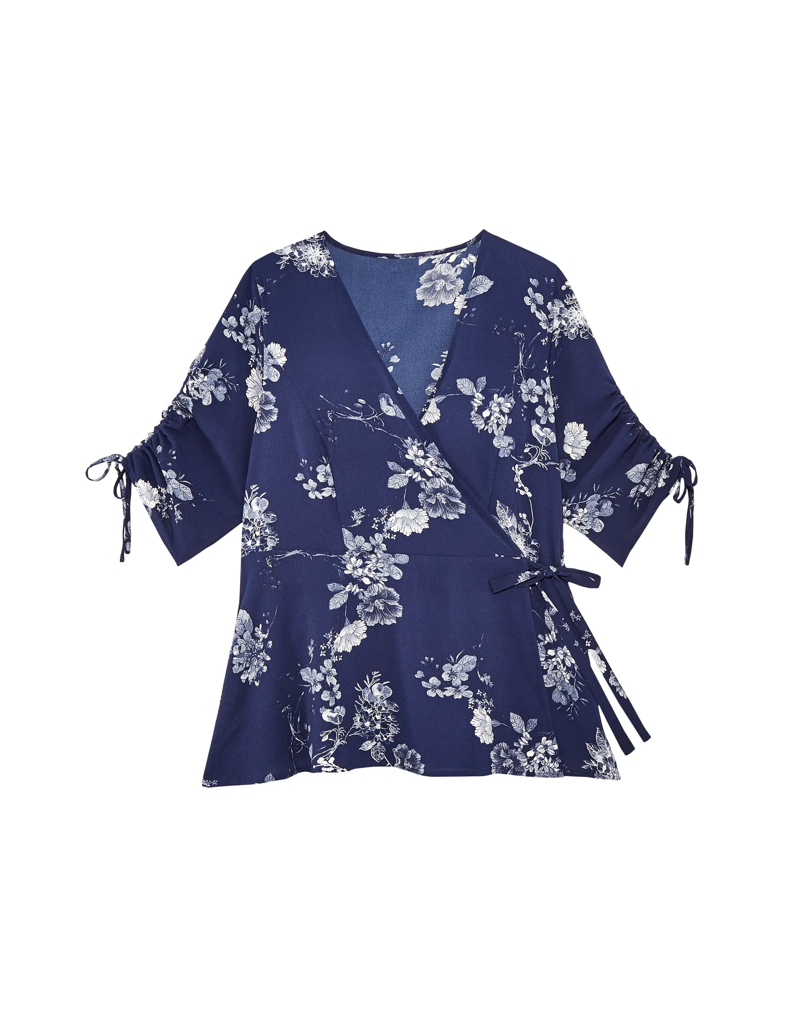 Xena Woven Wrap Top | Navy / White