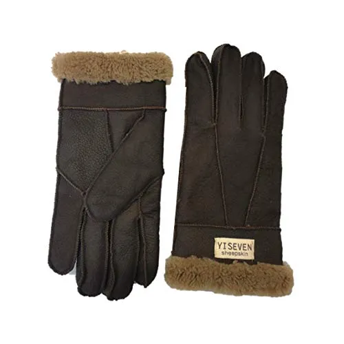 YISEVEN Men's Winter Shearling Sheepskin Gloves