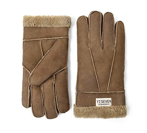 YISEVEN Men's Winter Shearling Sheepskin Gloves