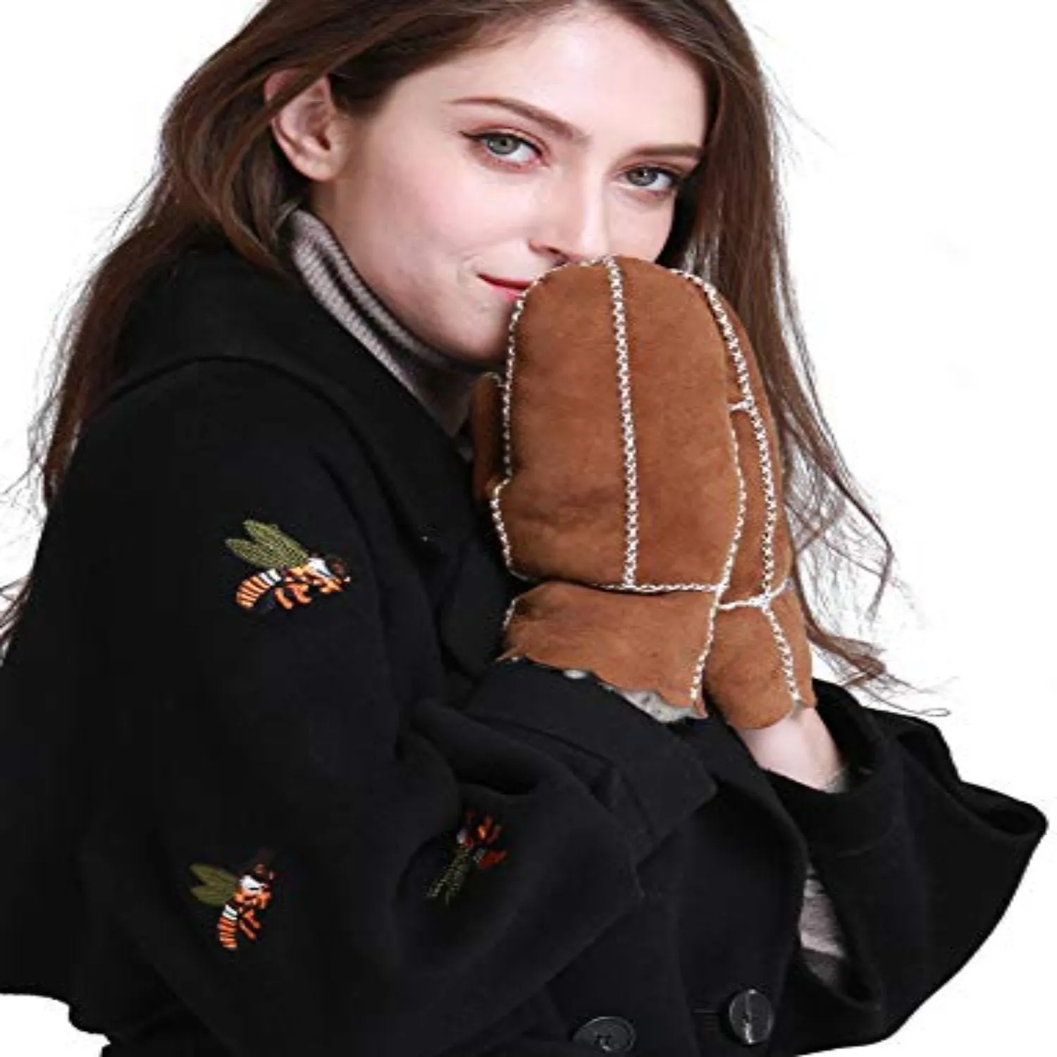 YISEVEN Women's  Lambskin Shearling Leather  Gloves(Mittens)