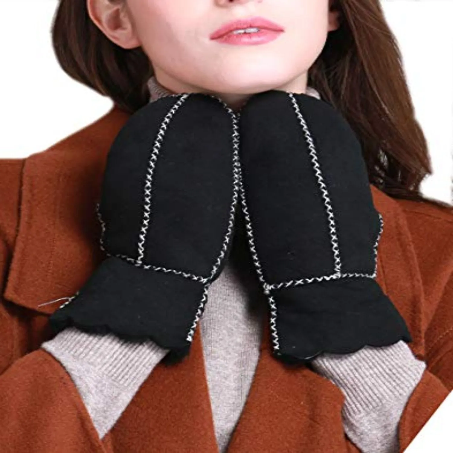 YISEVEN Women's  Lambskin Shearling Leather  Gloves(Mittens)